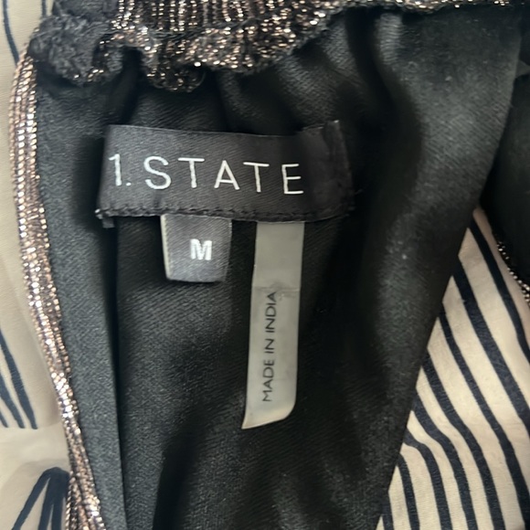 1. State. Smock Neck Sleeveless Fit & Flare Dress. Brown with Gold. Size S/M - Picture 6 of 7